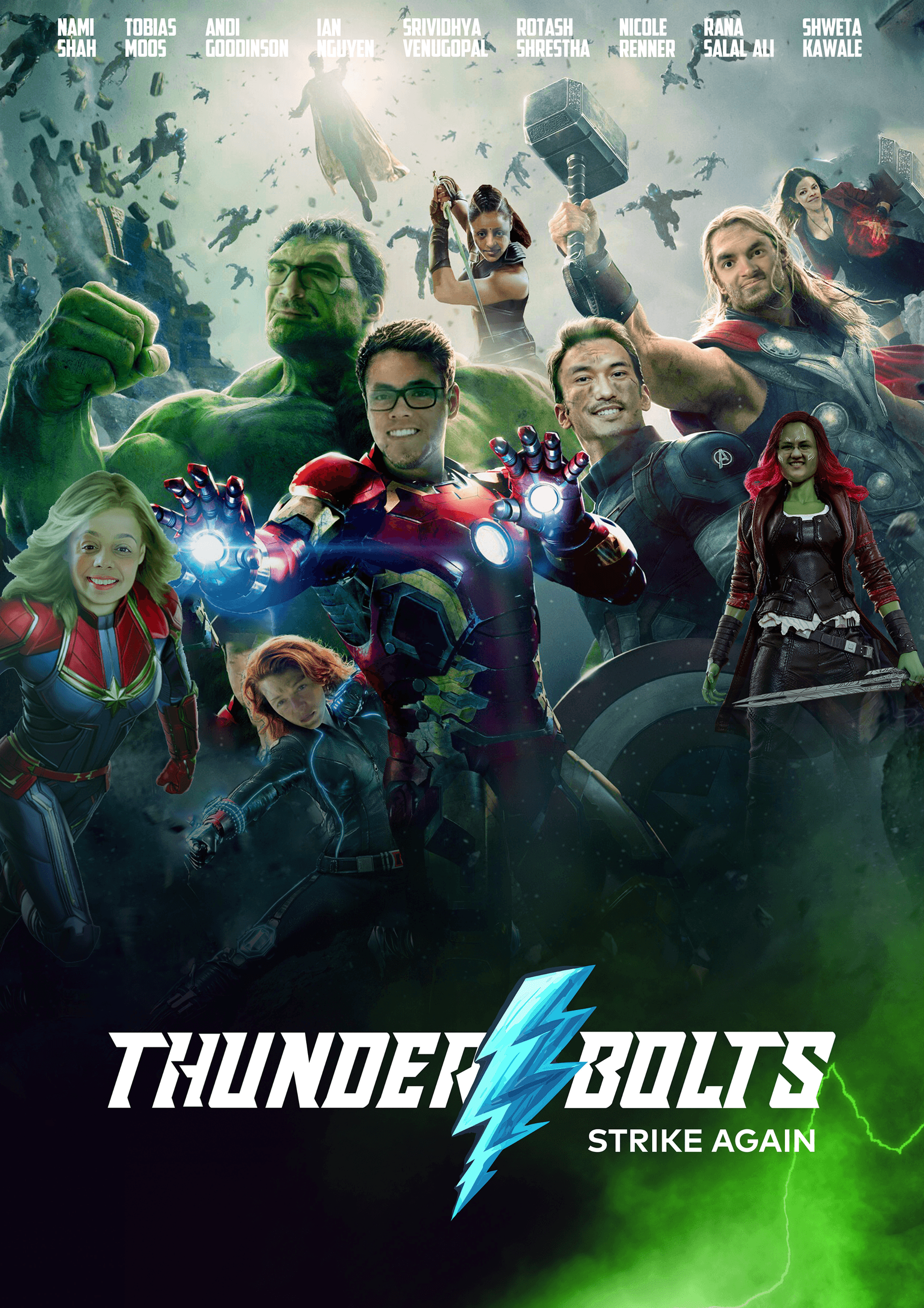 Thunderbolts Strike Again — a playful Marvel-style poster of the Slalom × IAG design pod