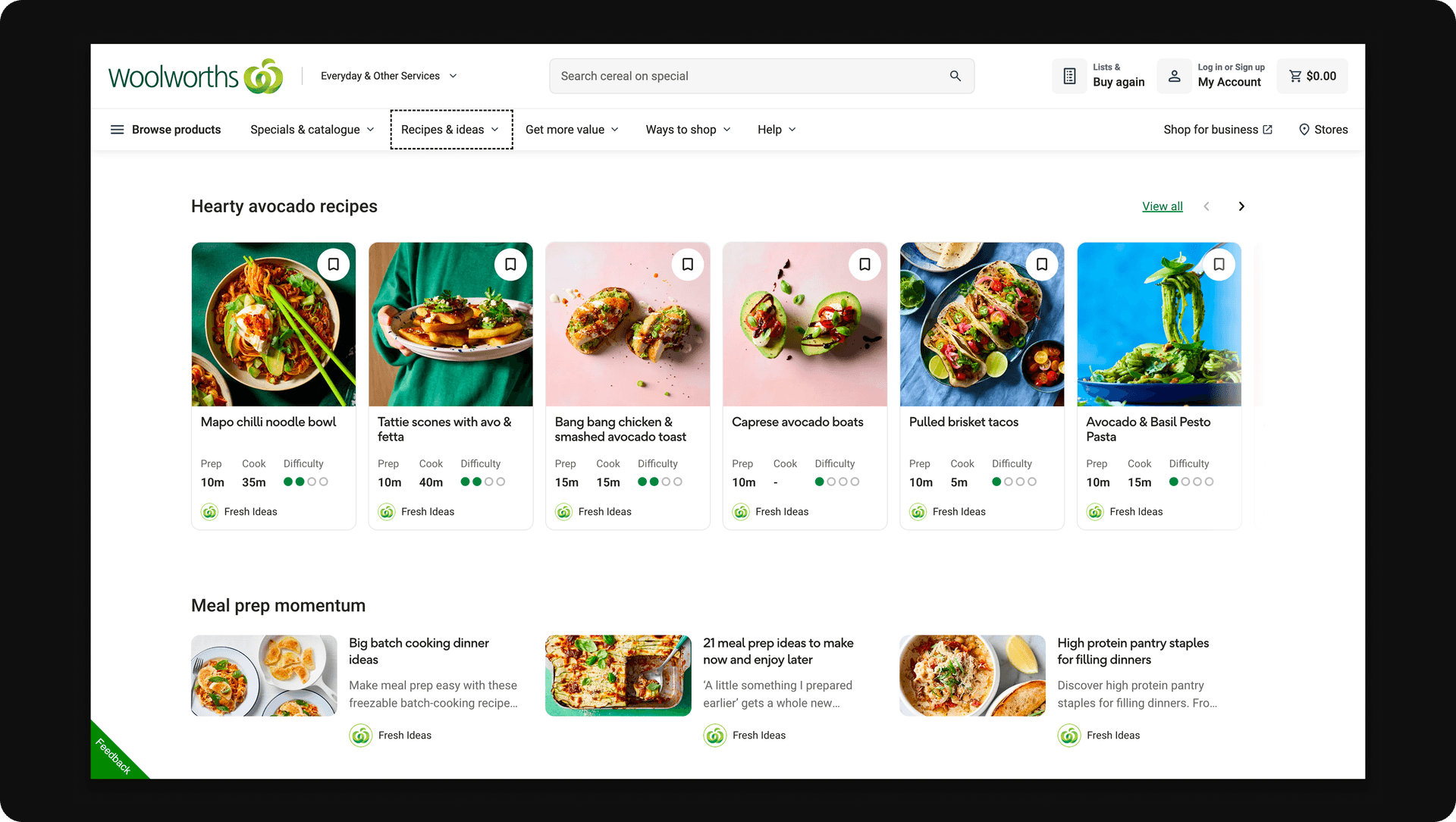 Woolworths recipes experience with meal ideas and guided cooking on woolworths.com.au