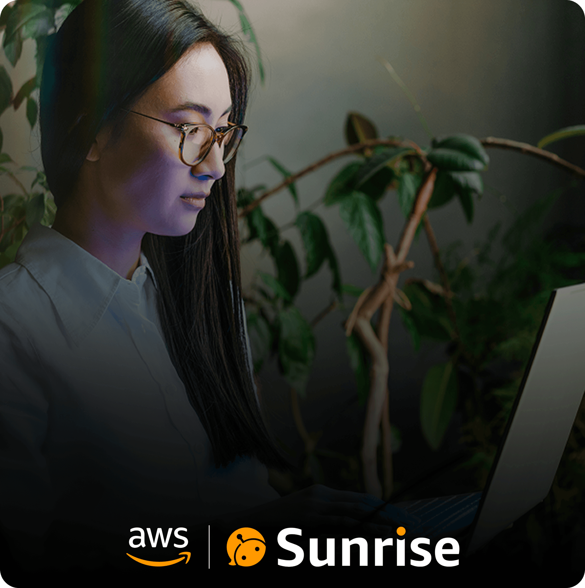 AWS support persona portrait — a customer at sunrise next to the AWS chatbot triage screen